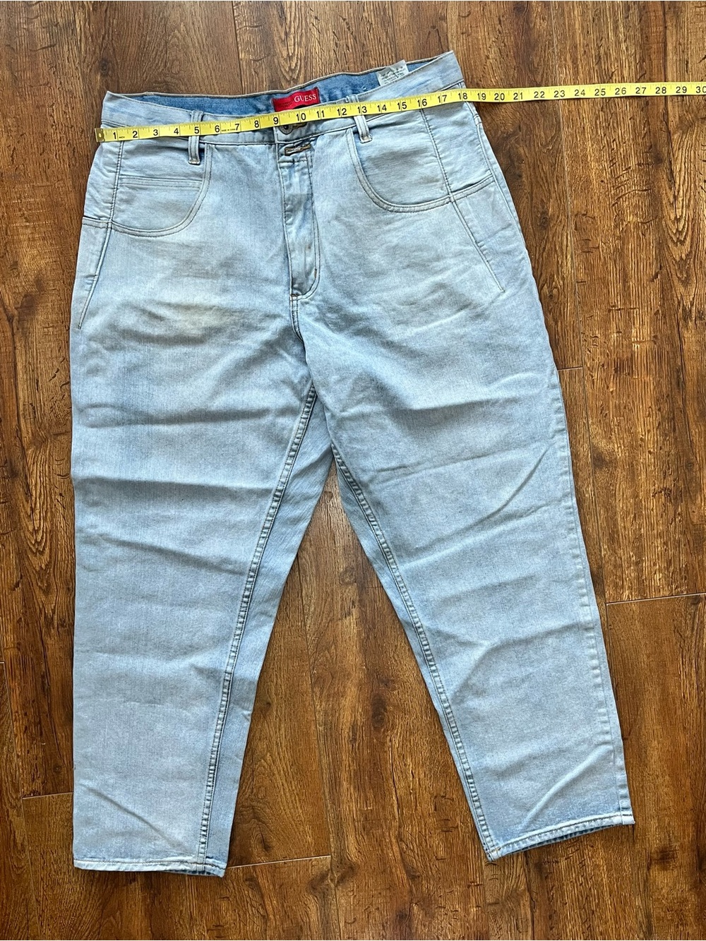 Vtg 90s Guess Pascal 075 Double Button Relaxed Tapered Light Wash Jeans